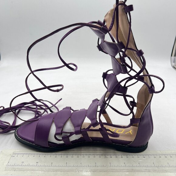 YDN Purple Ankle High Gladiator Sandals Women Lace up Open toe Flats Zips Shoes - Picture 2 of 8